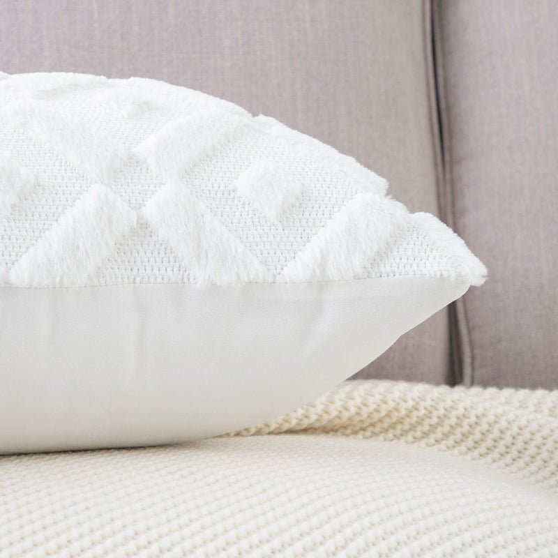 MADIZZ Set of 2 White Plush Short Wool Throw Pillow Covers 20x20 Inch Square Super Soft Cozy Decorative Velvet Cushion Cover for Sofa Bedroom Livingroom Pillow Shell - Image 4